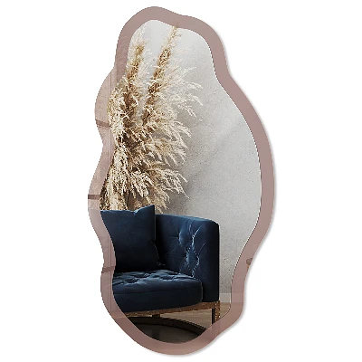 Asymmetric mirror with printed frame Pastel brown