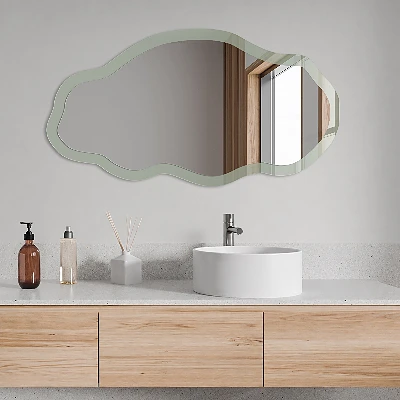 Asymmetric mirror with printed frame Sage