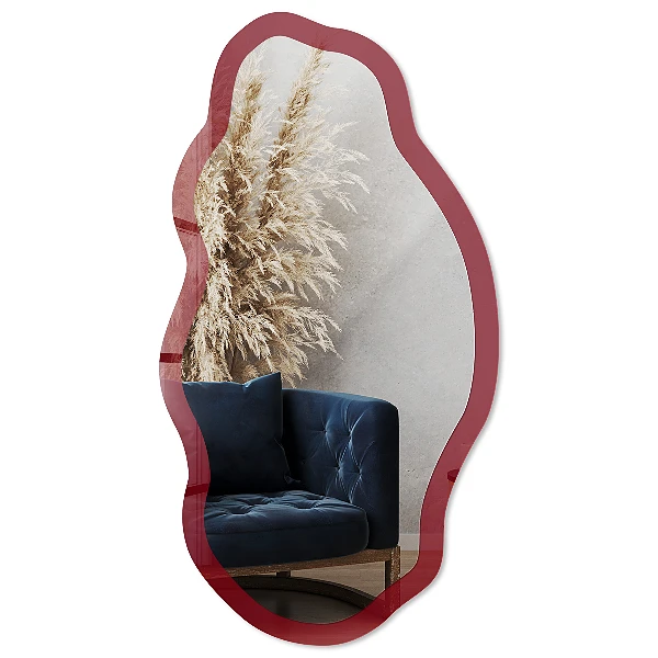Asymmetric mirror with printed frame Vivid burgundy