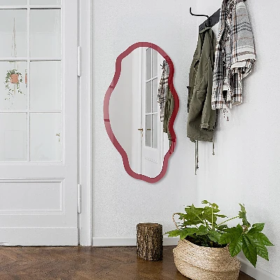 Asymmetric mirror with printed frame Vivid burgundy