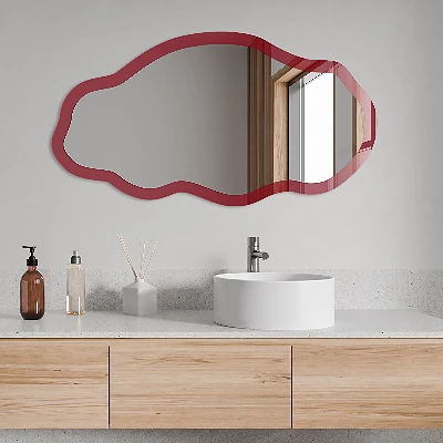 Asymmetric mirror with printed frame Vivid burgundy