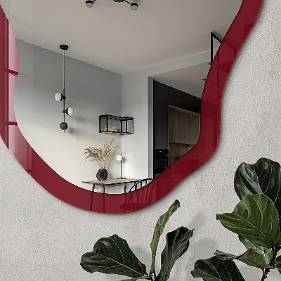 Asymmetric mirror with printed frame Vivid burgundy