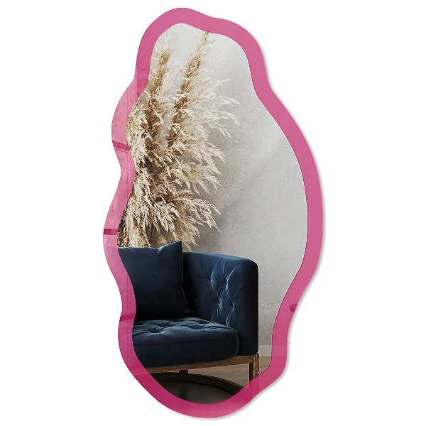 Irregular mirror with printed frame Intense pink