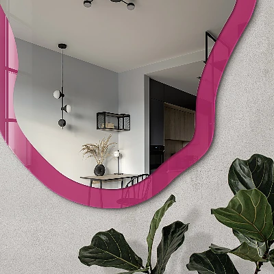 Irregular mirror with printed frame Intense pink