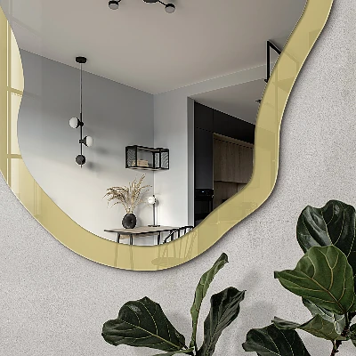 Irregular mirror with printed frame Pastel yellow