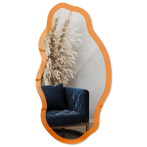 Asymmetric mirror with printed frame Strong orange