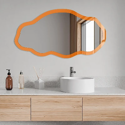 Asymmetric mirror with printed frame Strong orange