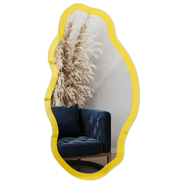 Irregular mirror with printed frame Intense yellow