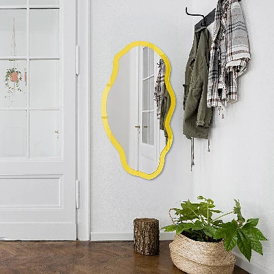 Irregular mirror with printed frame Intense yellow