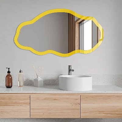Irregular mirror with printed frame Intense yellow