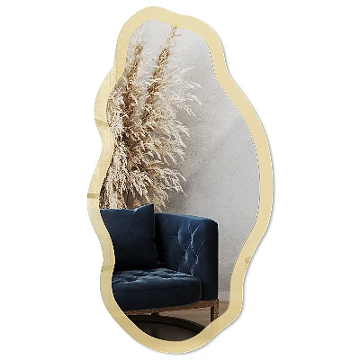 Asymmetric mirror with printed frame Beige-Yellow