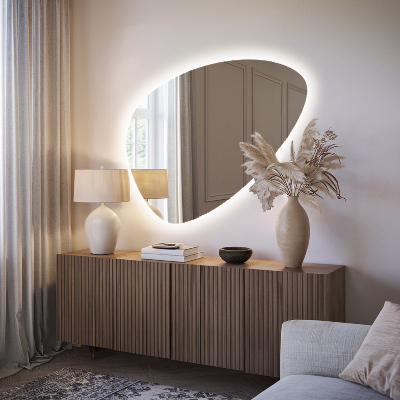 Irregular egg-shaped mirror Wall-mounted LED backlighting