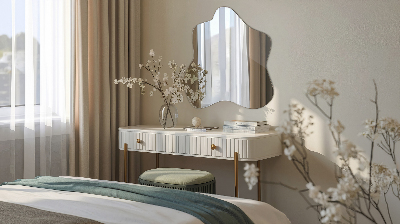 Asymmetrical mirror with stain-resistant finish