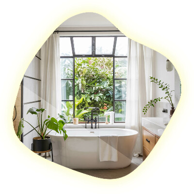 Irregular shaped lighted mirror unique