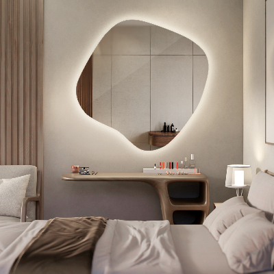 Irregular shaped lighted mirror unique