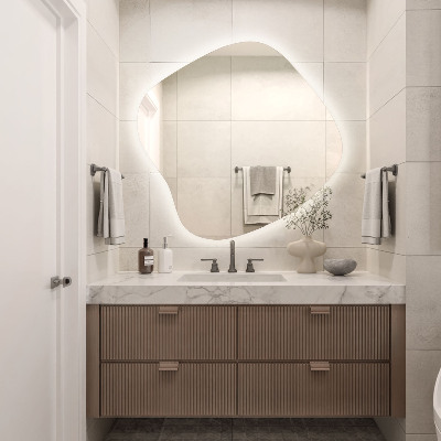 Irregular shaped lighted mirror unique