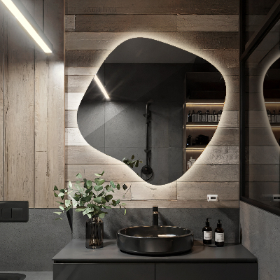 Irregular shaped lighted mirror unique