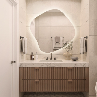 Irregular shaped lighted mirror unique
