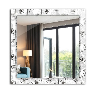 Wall mirror decor Flowers pattern monochrome