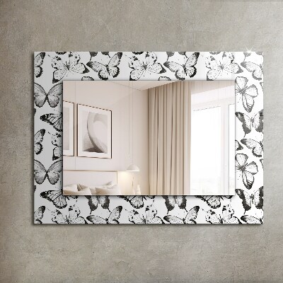 Mirror frame with print Black and white butterflies