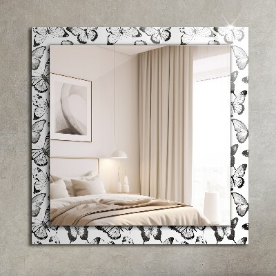 Mirror frame with print Black and white butterflies