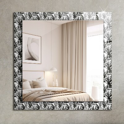 Wall mirror design Black and white leaves