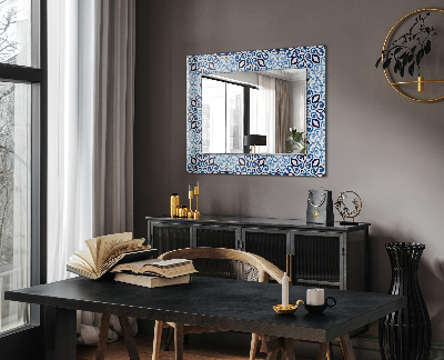 Wall mirror decor Blue ornament pattern