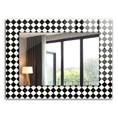 Mirror frame with print Black and white checkerboard