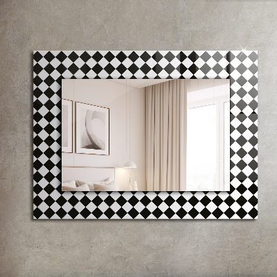 Mirror frame with print Black and white checkerboard