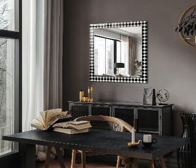 Mirror frame with print Black and white checkerboard