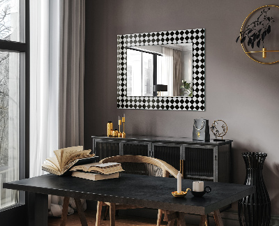 Mirror frame with print Black and white checkerboard