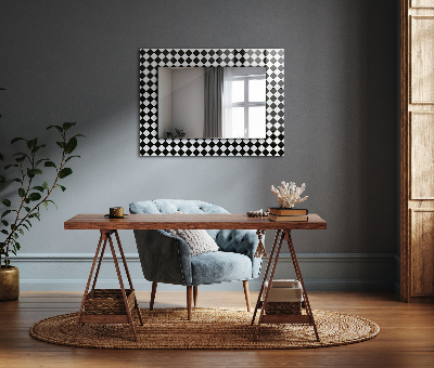 Mirror frame with print Black and white checkerboard