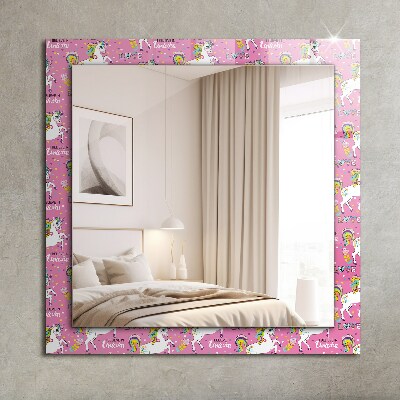 Mirror frame with print Unicorns rainbows hearts