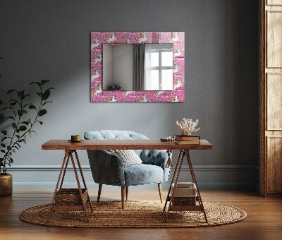 Mirror frame with print Unicorns rainbows hearts