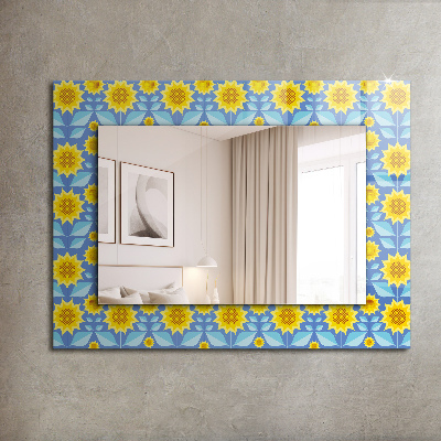 Wall mirror design Sunflowers leaves pattern