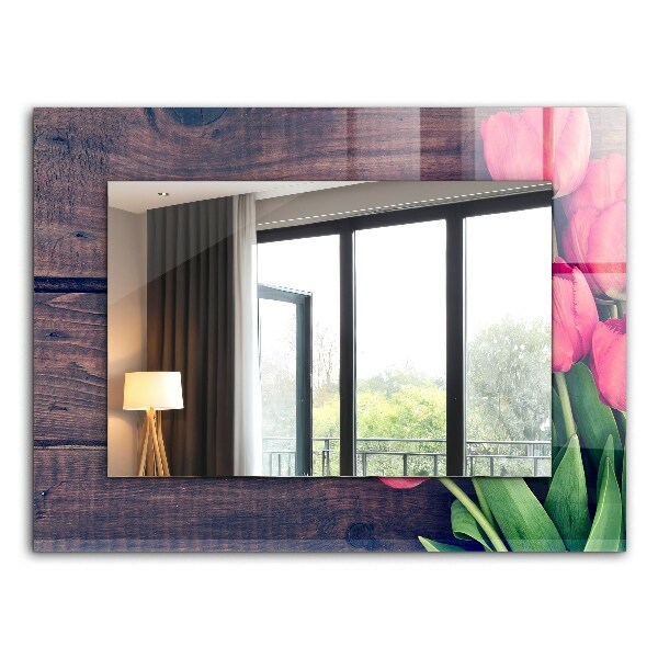 Wall mirror design Pink tulips wood