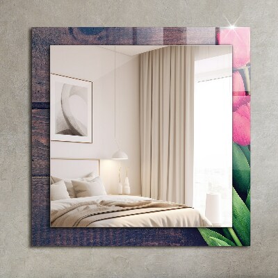 Wall mirror design Pink tulips wood