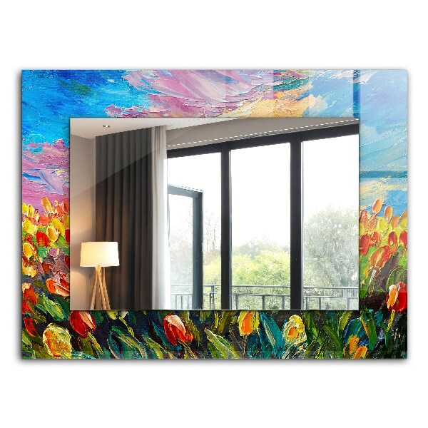 Wall mirror decor Field of tulips