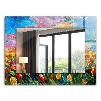 Wall mirror decor Field of tulips