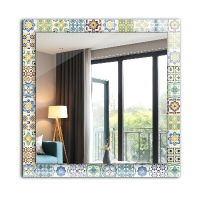 Mirror frame with print Colorful tile patterns