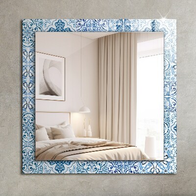 Wall mirror design Blue decorative tiles