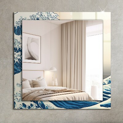 Mirror frame with print Great wave in Kanagawa