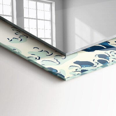 Mirror frame with print Great wave in Kanagawa