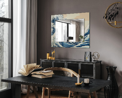 Mirror frame with print Great wave in Kanagawa