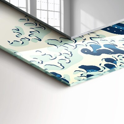 Mirror frame with print Great wave in Kanagawa