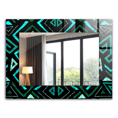 Mirror frame with print Geometric turquoise pattern