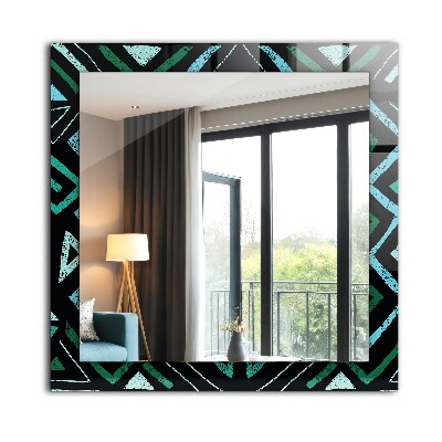 Mirror frame with print Geometric turquoise pattern