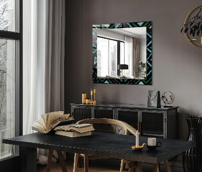 Mirror frame with print Geometric turquoise pattern