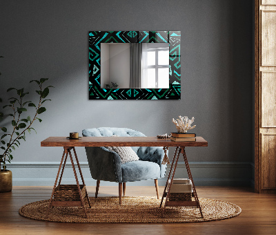 Mirror frame with print Geometric turquoise pattern