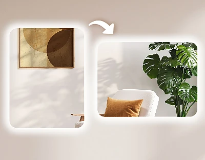 Rectangular mirror with rounded edges and LED lighting